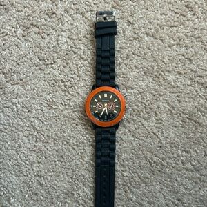 Geneva men’s vintage 90’s‎ retro orange/black silicon adjustable wristwatch